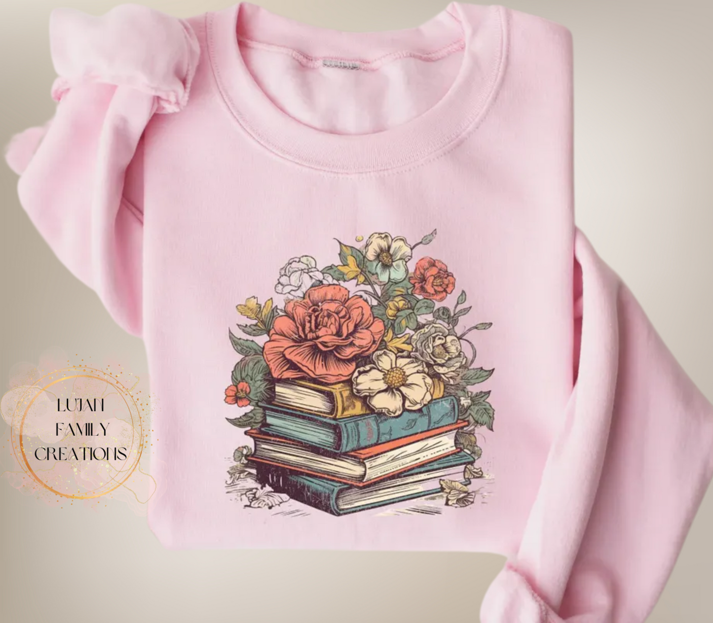 Vintage-Books with Flowers Crewneck