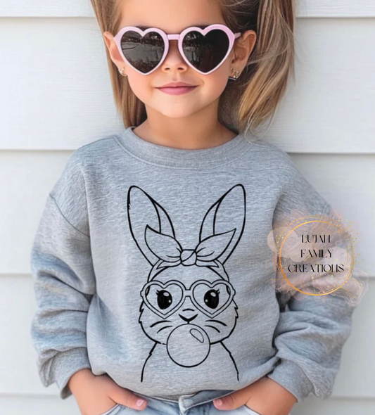 Bunny w/Bubble & Bow- Kids Sweatshirt