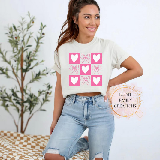 Heart and Bows Pattern T-Shirt